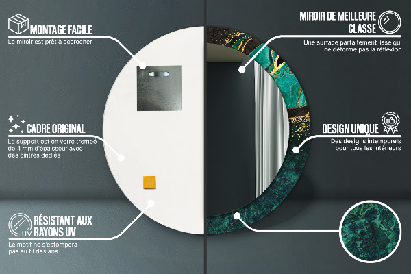 Miroir rond cadre avec impression En marbre vert