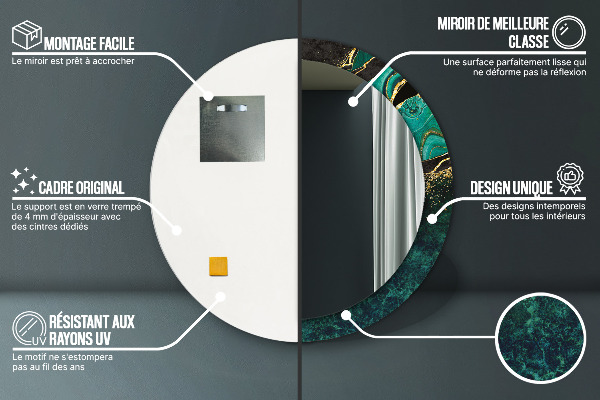 Miroir rond cadre avec impression En marbre vert