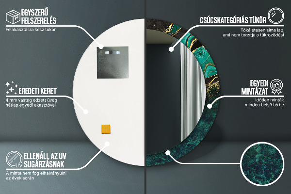 Miroir rond cadre avec impression En marbre vert