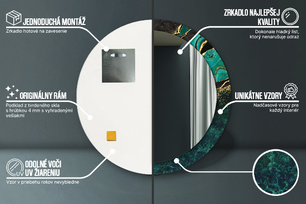 Miroir rond cadre avec impression En marbre vert