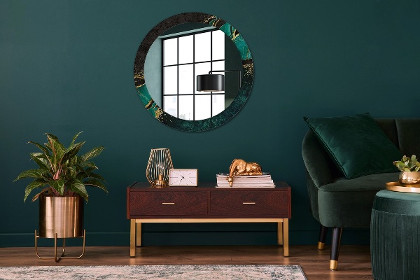 Miroir rond cadre avec impression En marbre vert