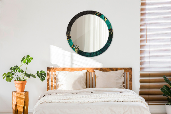 Miroir rond cadre avec impression En marbre vert