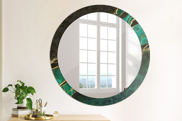 Miroir rond cadre avec impression En marbre vert