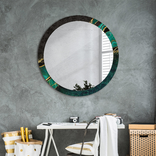 Miroir rond cadre avec impression En marbre vert