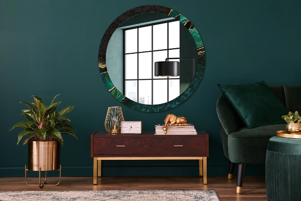 Miroir rond cadre avec impression En marbre vert