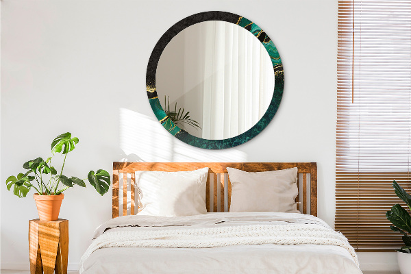 Miroir rond cadre avec impression En marbre vert