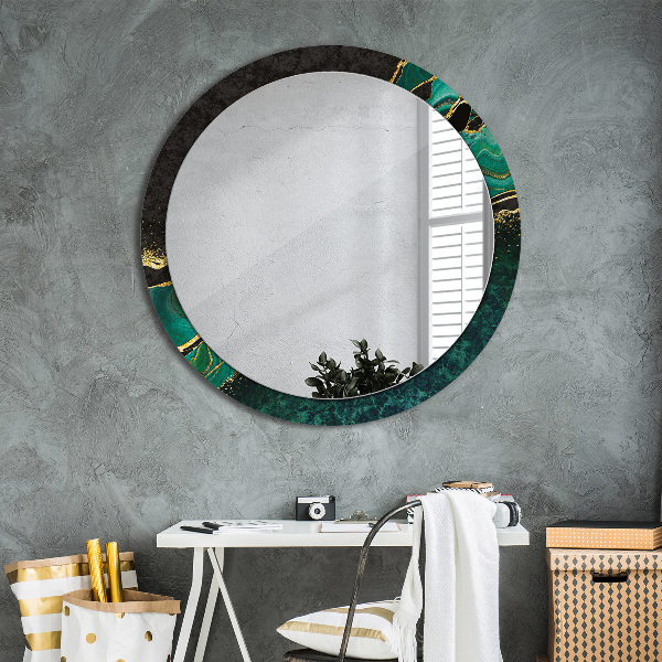 Miroir rond cadre avec impression En marbre vert