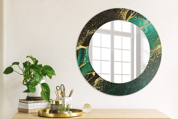 Miroir rond cadre avec impression En marbre vert
