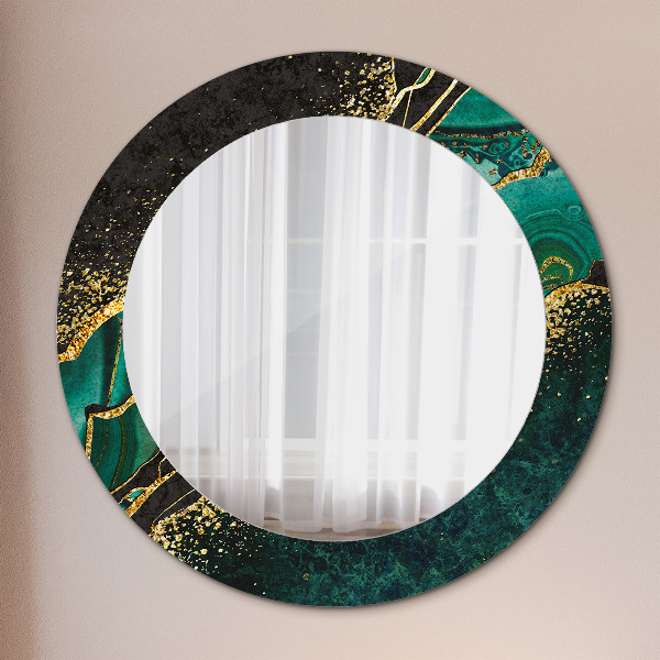 Miroir rond cadre avec impression En marbre vert
