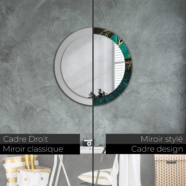 Miroir rond cadre avec impression En marbre vert