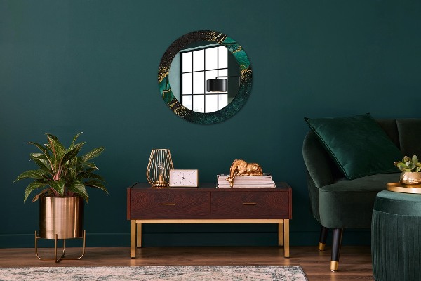 Miroir rond cadre avec impression En marbre vert