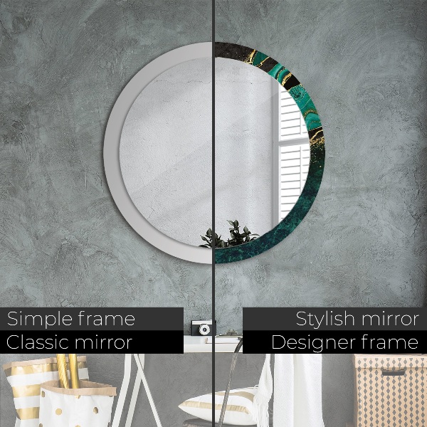 Miroir rond cadre avec impression En marbre vert