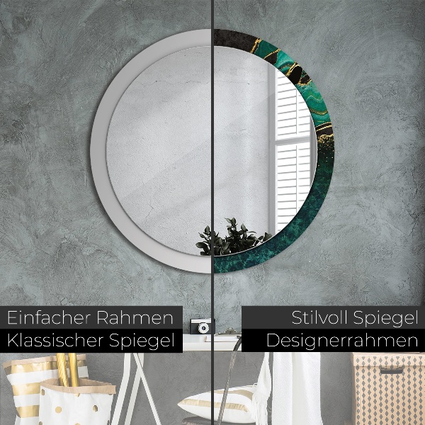 Miroir rond cadre avec impression En marbre vert