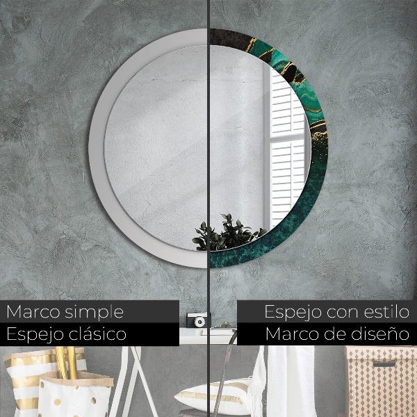 Miroir rond cadre avec impression En marbre vert