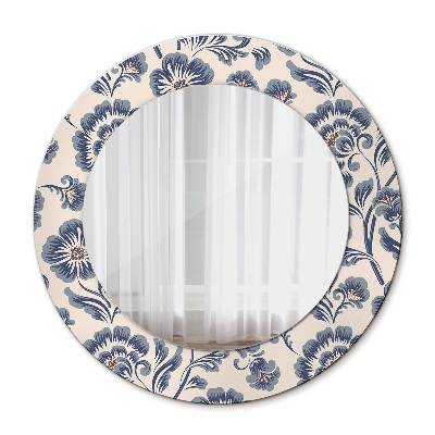 Miroir rond cadre avec impression Motif de fleurs