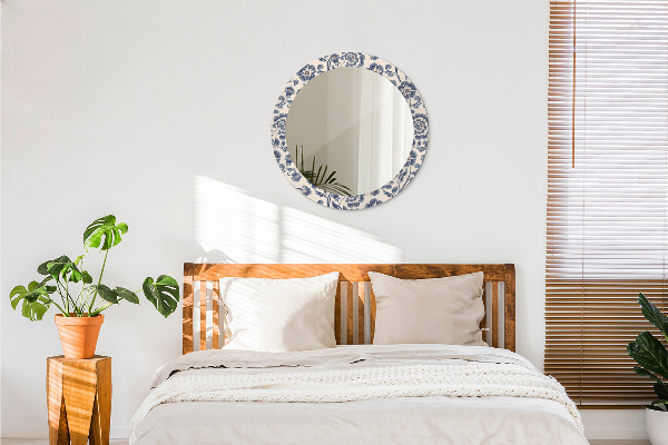 Miroir rond cadre avec impression Motif de fleurs