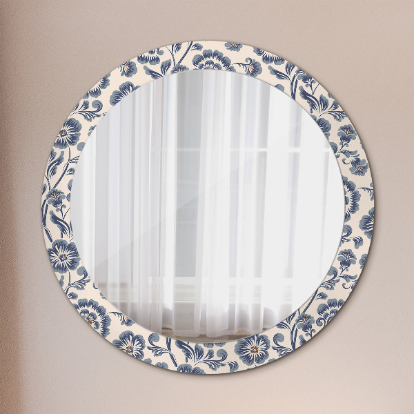 Miroir rond cadre avec impression Motif de fleurs