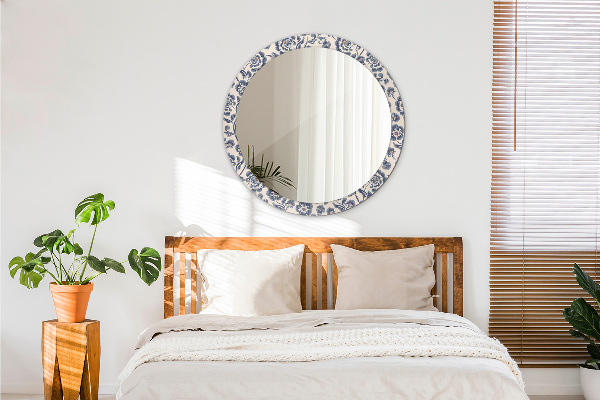 Miroir rond cadre avec impression Motif de fleurs