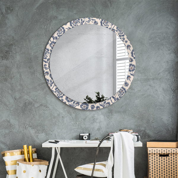 Miroir rond cadre avec impression Motif de fleurs