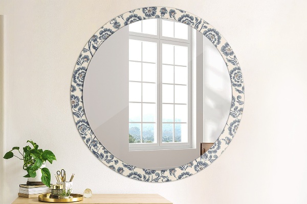 Miroir rond cadre avec impression Motif de fleurs
