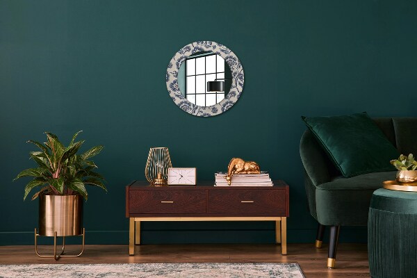 Miroir rond cadre avec impression Motif de fleurs