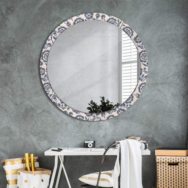 Miroir rond cadre avec impression Motif de fleurs