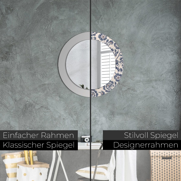 Miroir rond cadre avec impression Motif de fleurs
