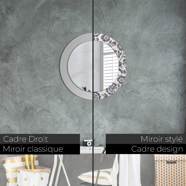 Miroir rond cadre avec impression Motif de fleurs