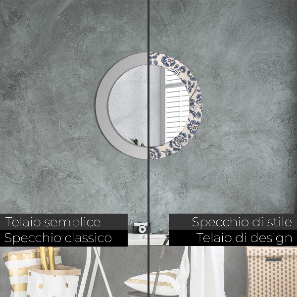 Miroir rond cadre avec impression Motif de fleurs