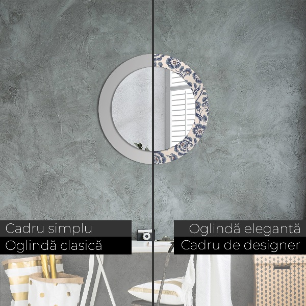 Miroir rond cadre avec impression Motif de fleurs