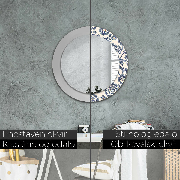 Miroir rond cadre avec impression Motif de fleurs