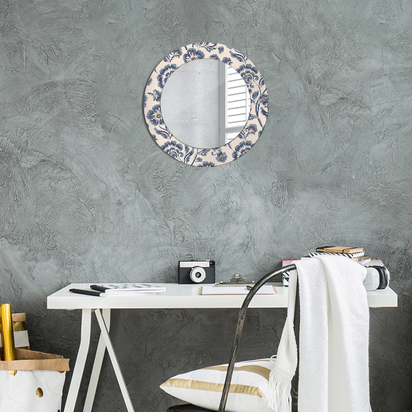 Miroir rond cadre avec impression Motif de fleurs