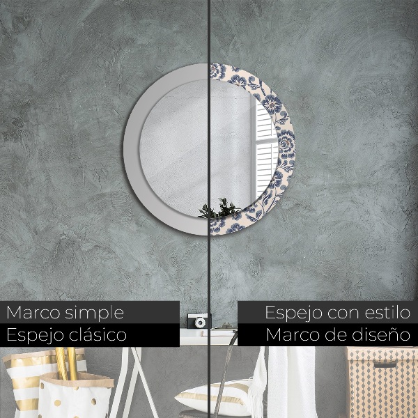 Miroir rond cadre avec impression Motif de fleurs