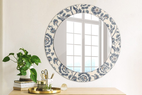 Miroir rond cadre avec impression Motif de fleurs