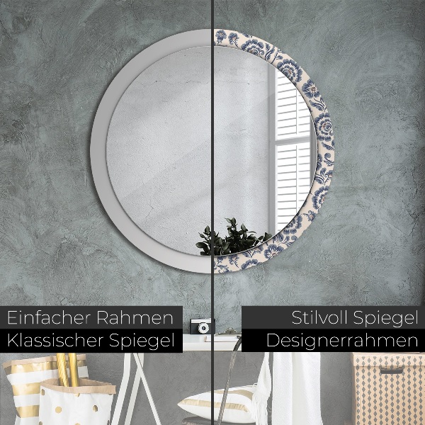Miroir rond cadre avec impression Motif de fleurs