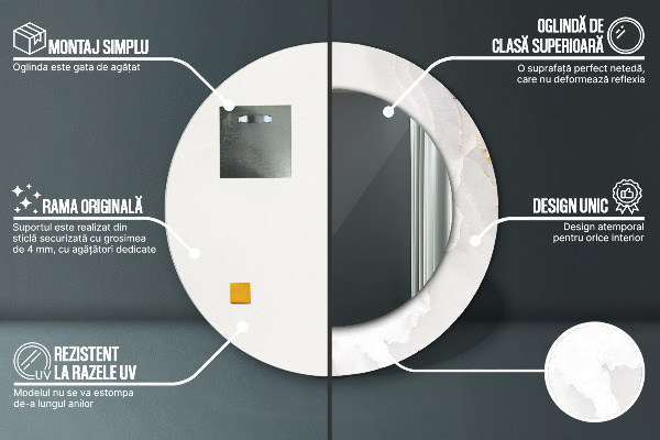 Miroir rond avec décoration Marbre brillant