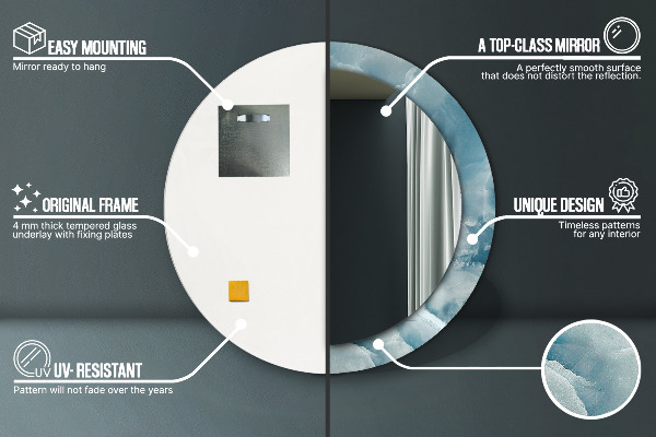 Miroir rond avec décoration Marbre bleu onyx