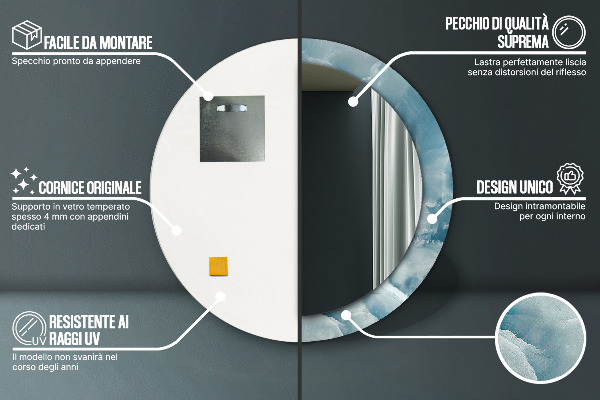 Miroir rond avec décoration Marbre bleu onyx