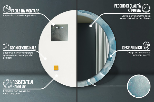 Miroir rond avec décoration Marbre bleu onyx