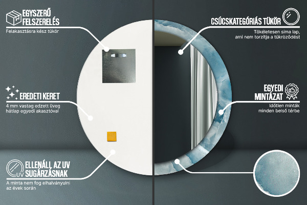 Miroir rond avec décoration Marbre bleu onyx