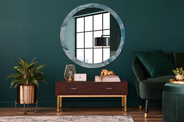Miroir rond avec décoration Marbre bleu onyx
