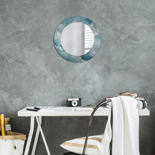 Miroir rond avec décoration Marbre bleu onyx
