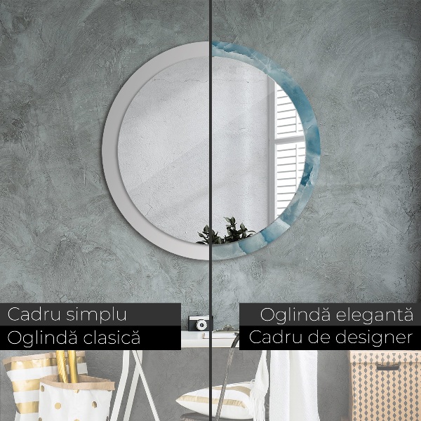 Miroir rond avec décoration Marbre bleu onyx