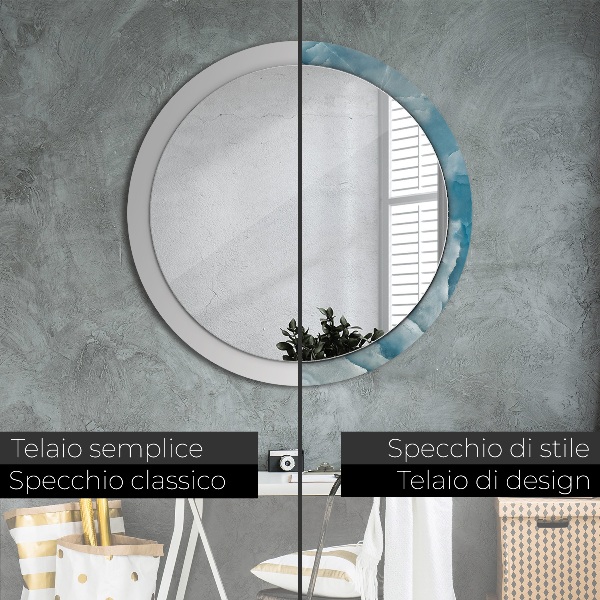 Miroir rond avec décoration Marbre bleu onyx