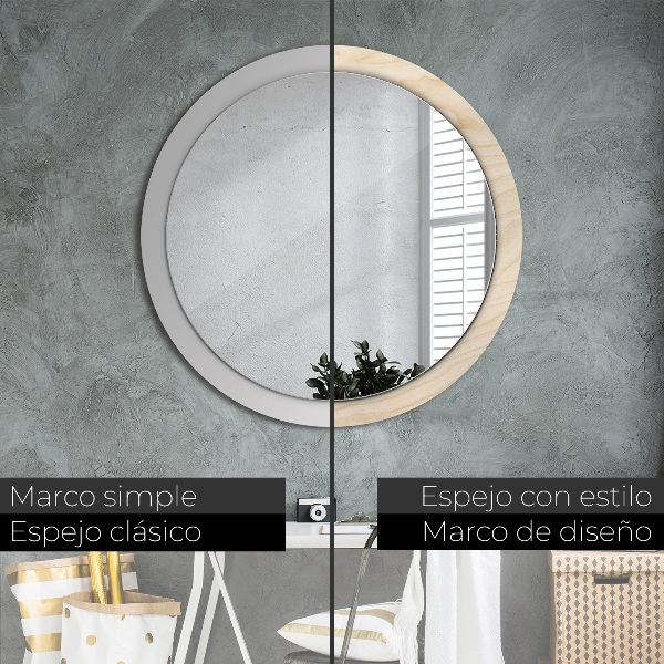 Miroir rond avec décoration Texture du bois