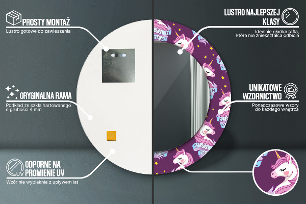 Miroir rond imprimé Stars de la licorne