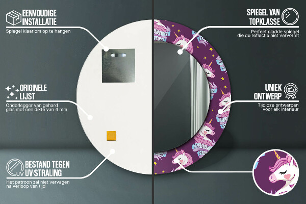 Miroir rond imprimé Stars de la licorne