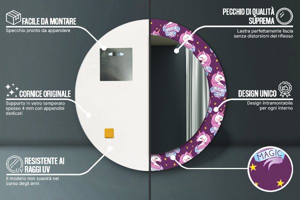 Miroir rond imprimé Stars de la licorne