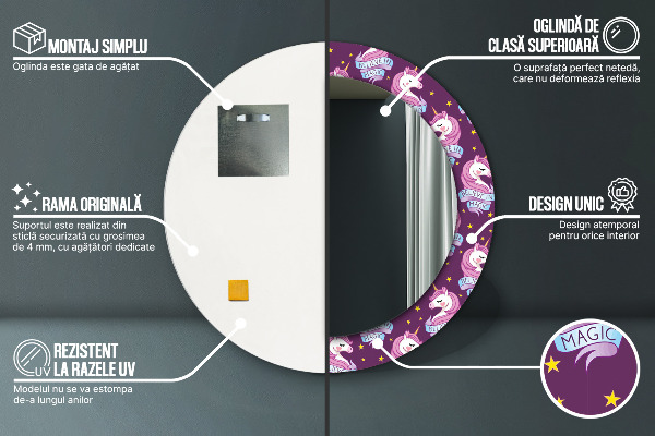 Miroir rond imprimé Stars de la licorne