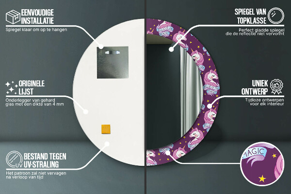 Miroir rond imprimé Stars de la licorne